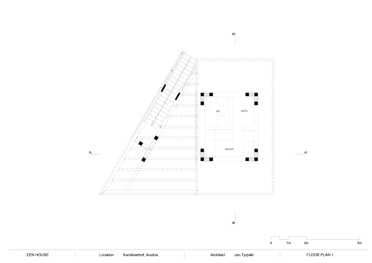 Additional design-plans with provisions for a sauna, shower, and toilet, between the existing pillars