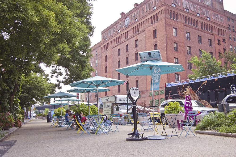 The cafe umbrella has its own battery pack that's charged via PV panels up top