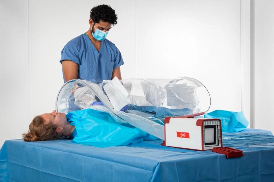 The SurgiBubble has multiple sets of armholes, allowing for different points of entry