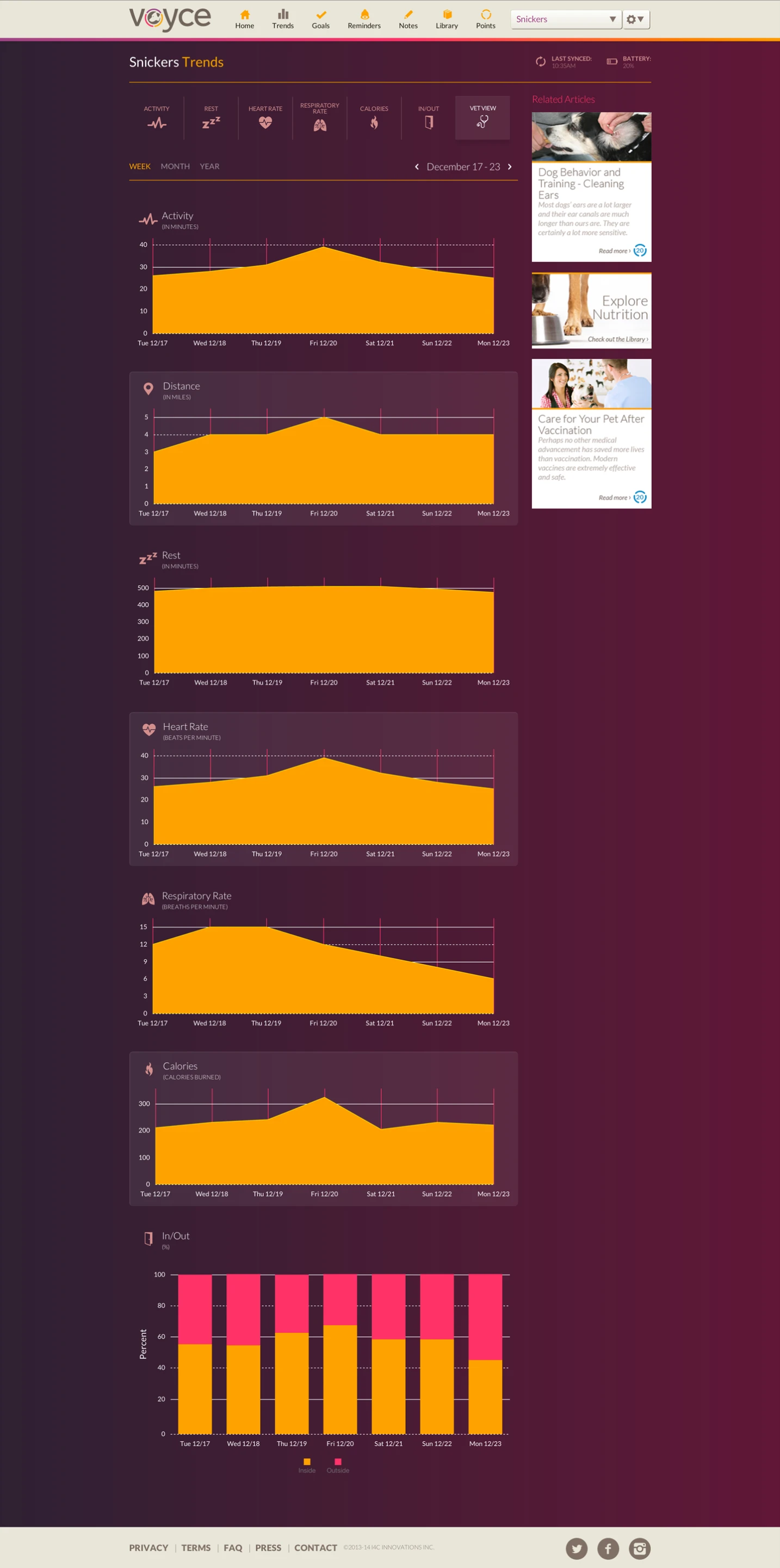 The summarized vet view of the browser-based interface