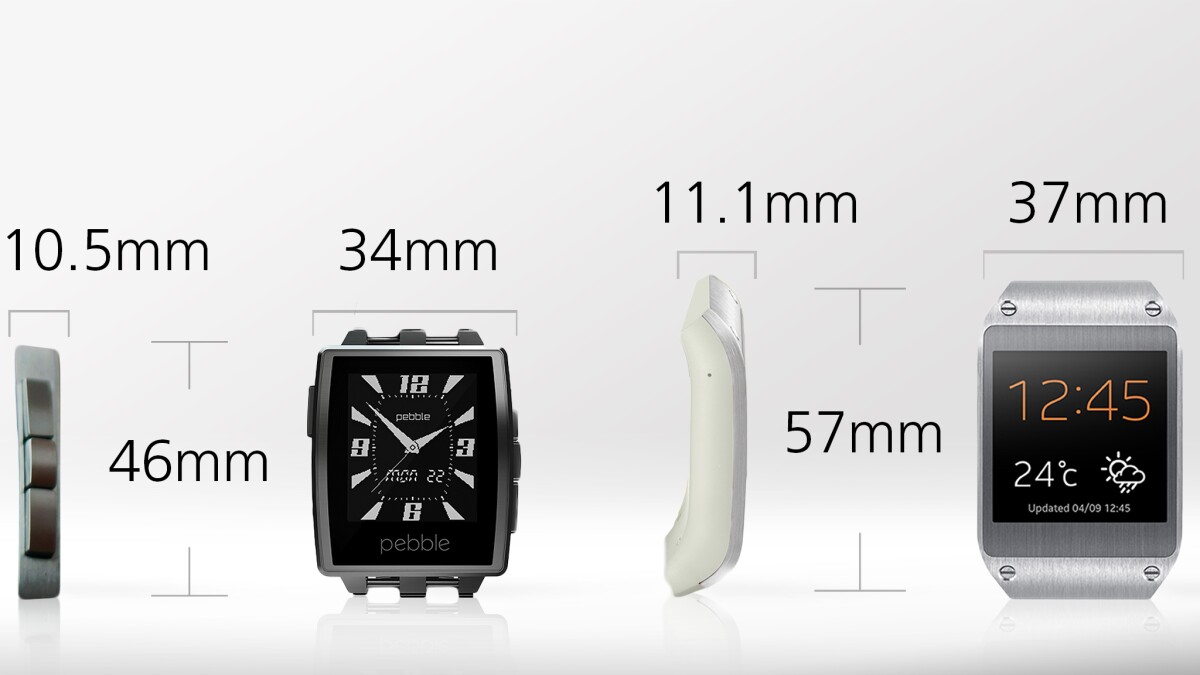 The Galaxy Gear has a larger body, though that includes a segment that begins to bleed into the band