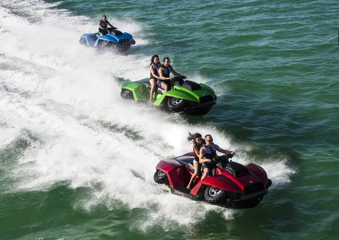 The QuadSki XL tops out at 45 mph on both land and water