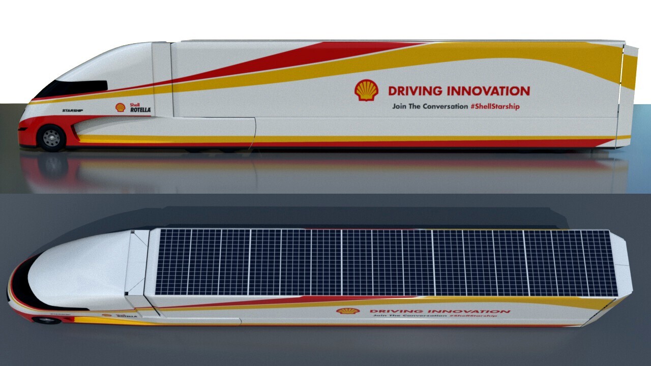 Side and top views of the Starship Class 8 concept tractor trailer