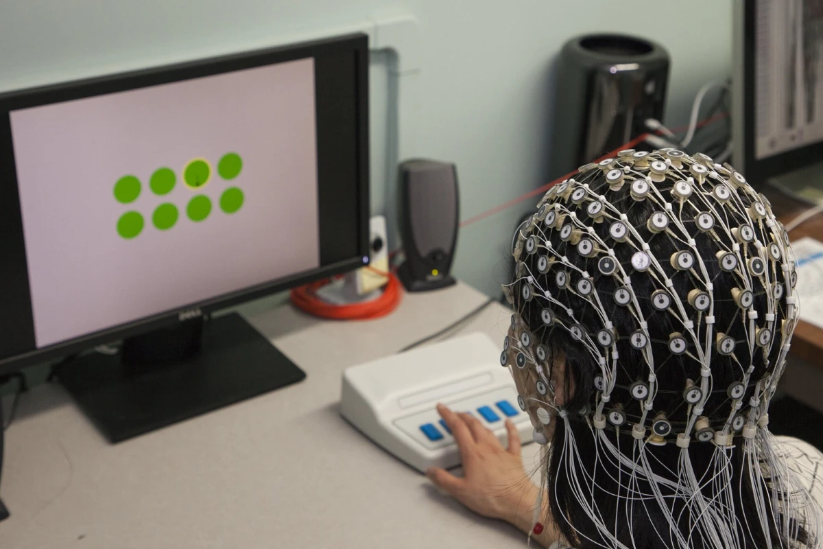A subject undergoing a boredom induction task while having their brainwaves monitored
