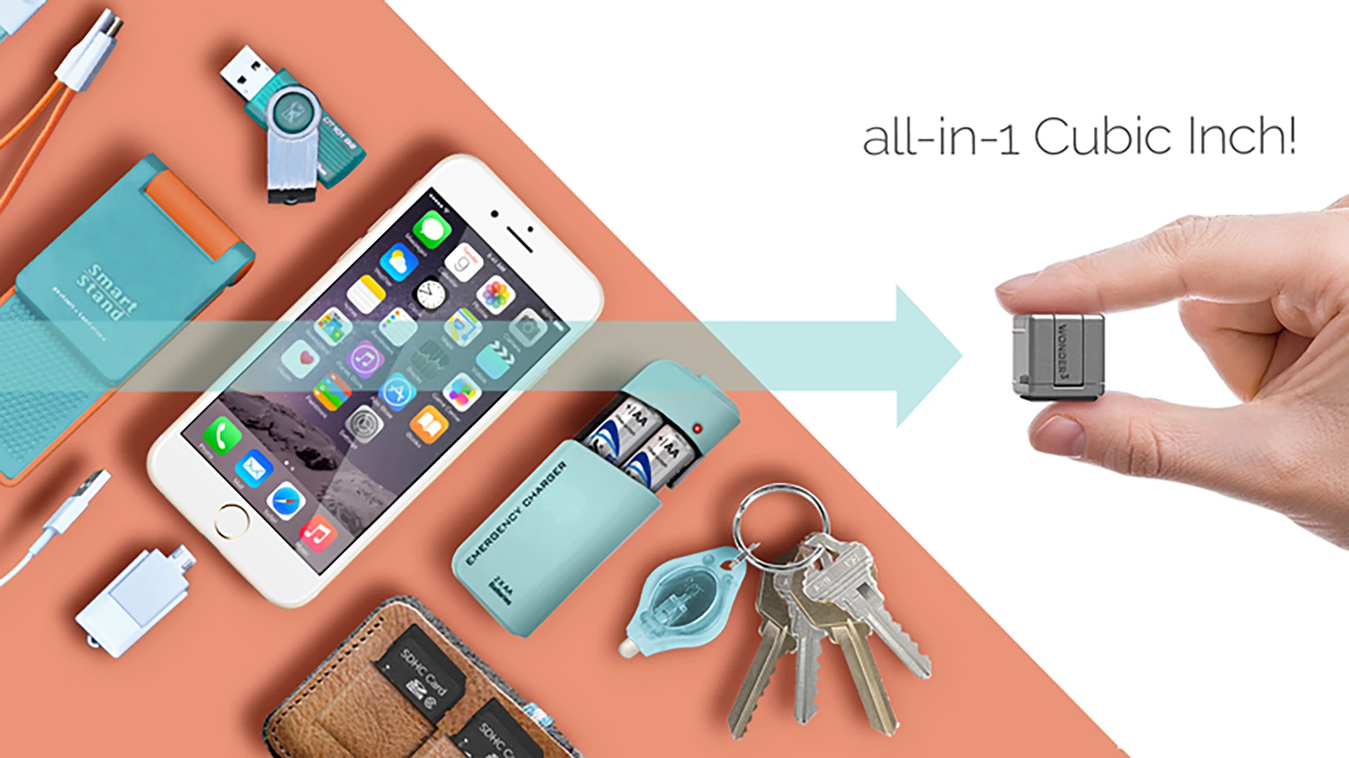 The WonderCube is a versatile keychain accessory that aims to provide emergency charging, storage, and much more