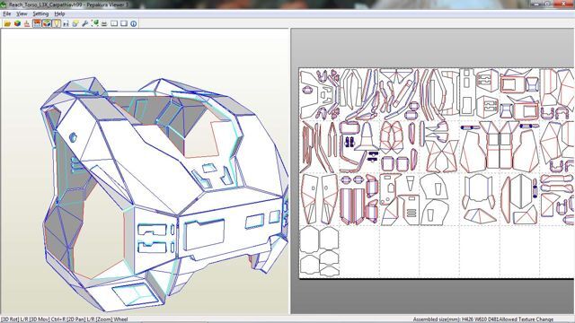 The Pepakura Designer file for Steve's son's costume