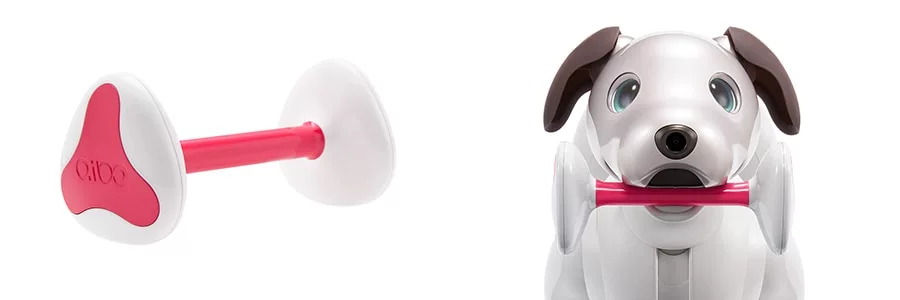 A bone-shaped accessory is available for the aibo robot companion, at additional cost