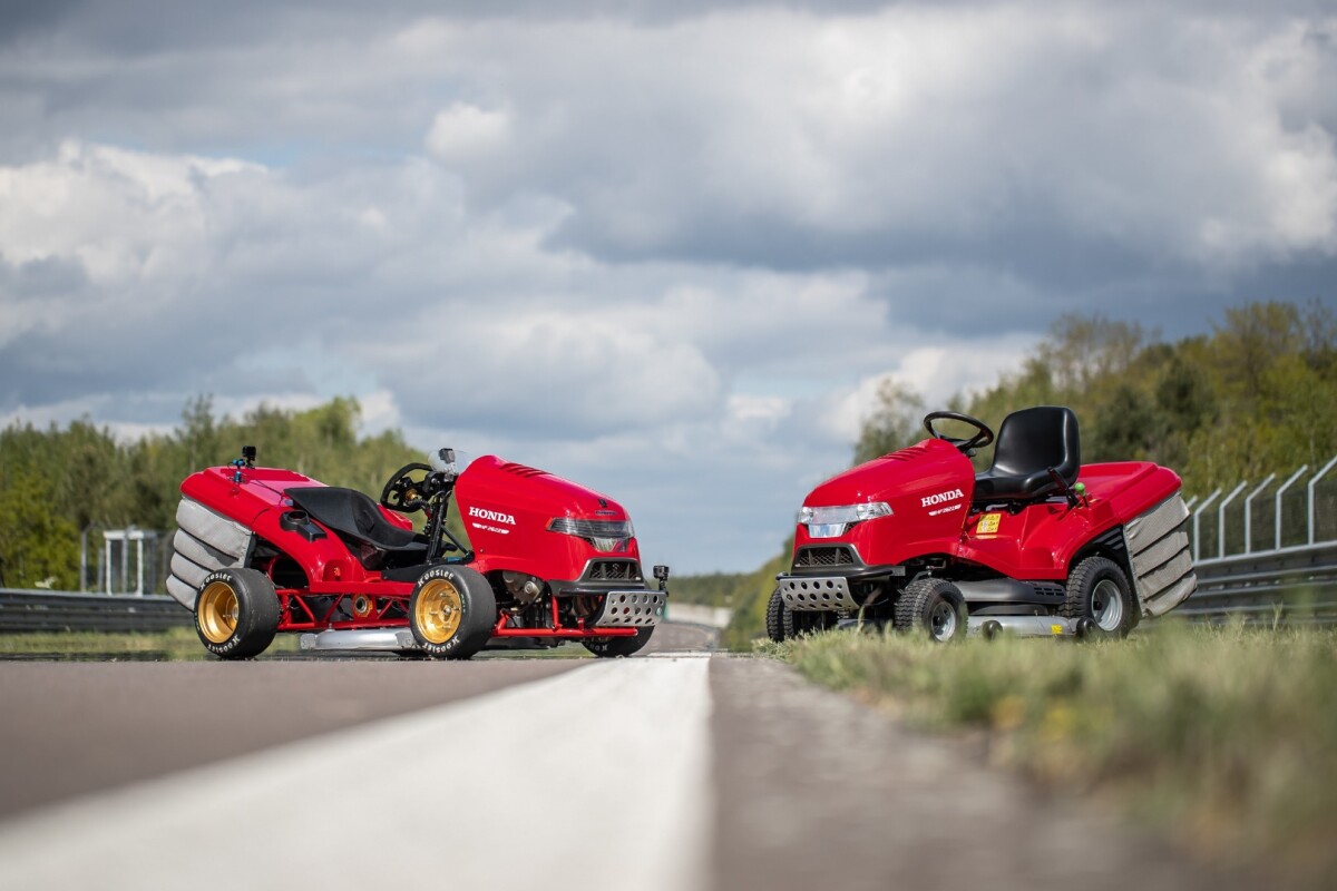 The Mean Mower V2 next to the humble, and much slower, HF 2622 lawn tractor
