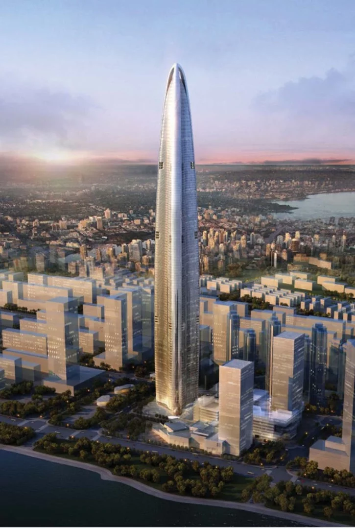 Almost complete, and set to be China's tallest tower, the Wuhan Greenland Center is a bullet-shaped, aerodynamic marvel