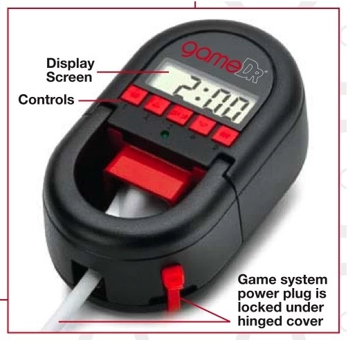 The GameDr timer alerts players when gaming time is nearly up, with a 10-minute and one minute warning, then switches off the game when the time limit is reach