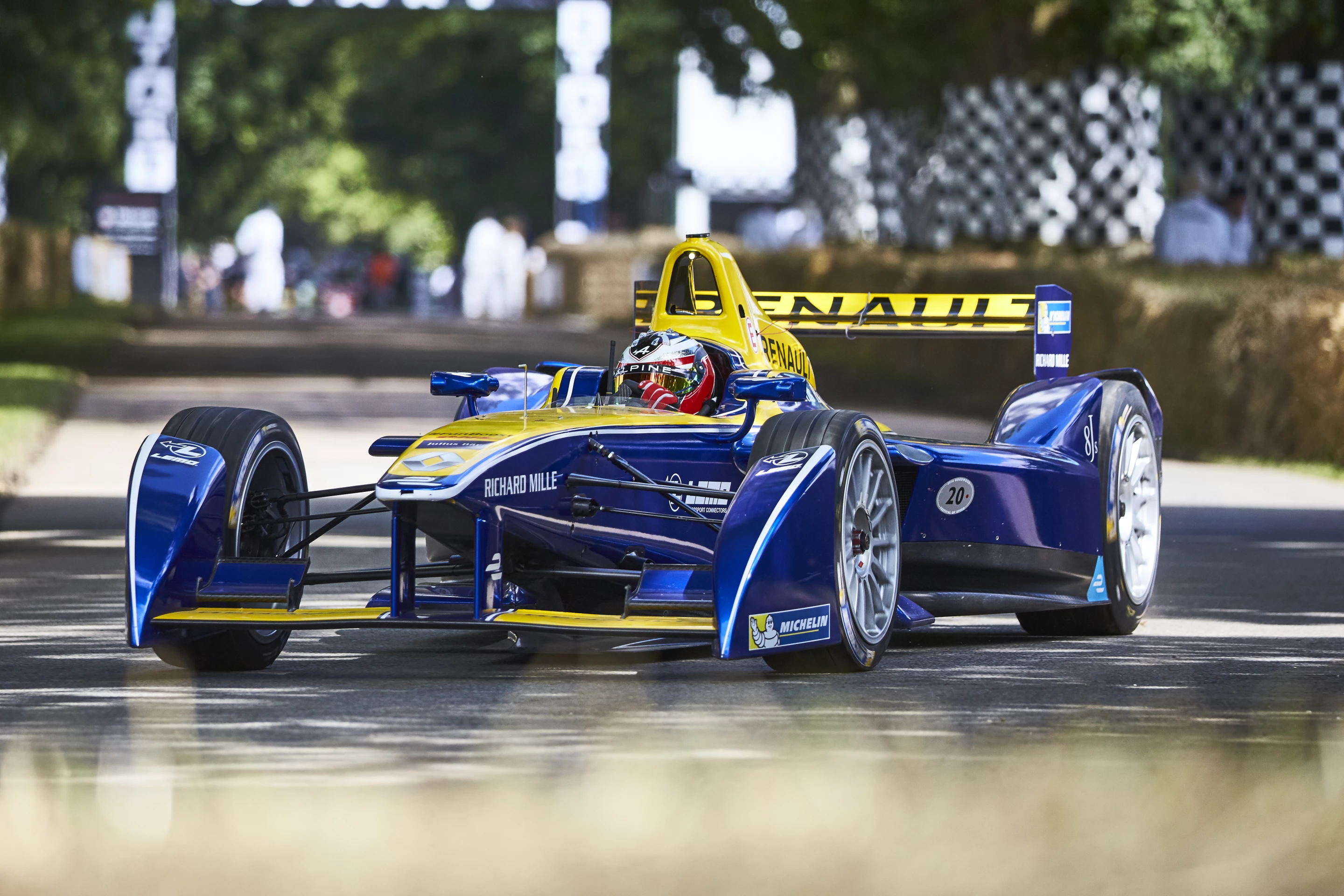The Renault e.dams Formula E car is a very different beast to the rest of the cars going up the hill
