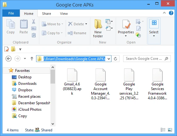 These are the four Google APK files you'll need to install first