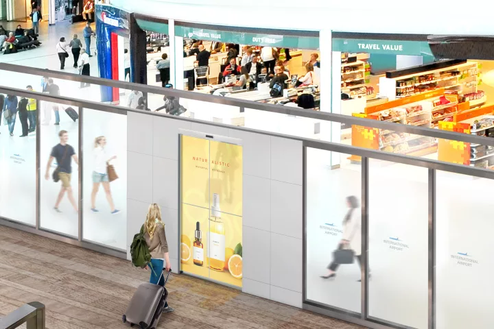 Advertisements or travel information could be displayed on the sliding doors as travelers approach