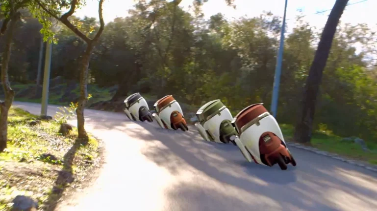 With a narrow, two-wheel front track and tilting action, the i-Road acts like a two-wheel motorcycle