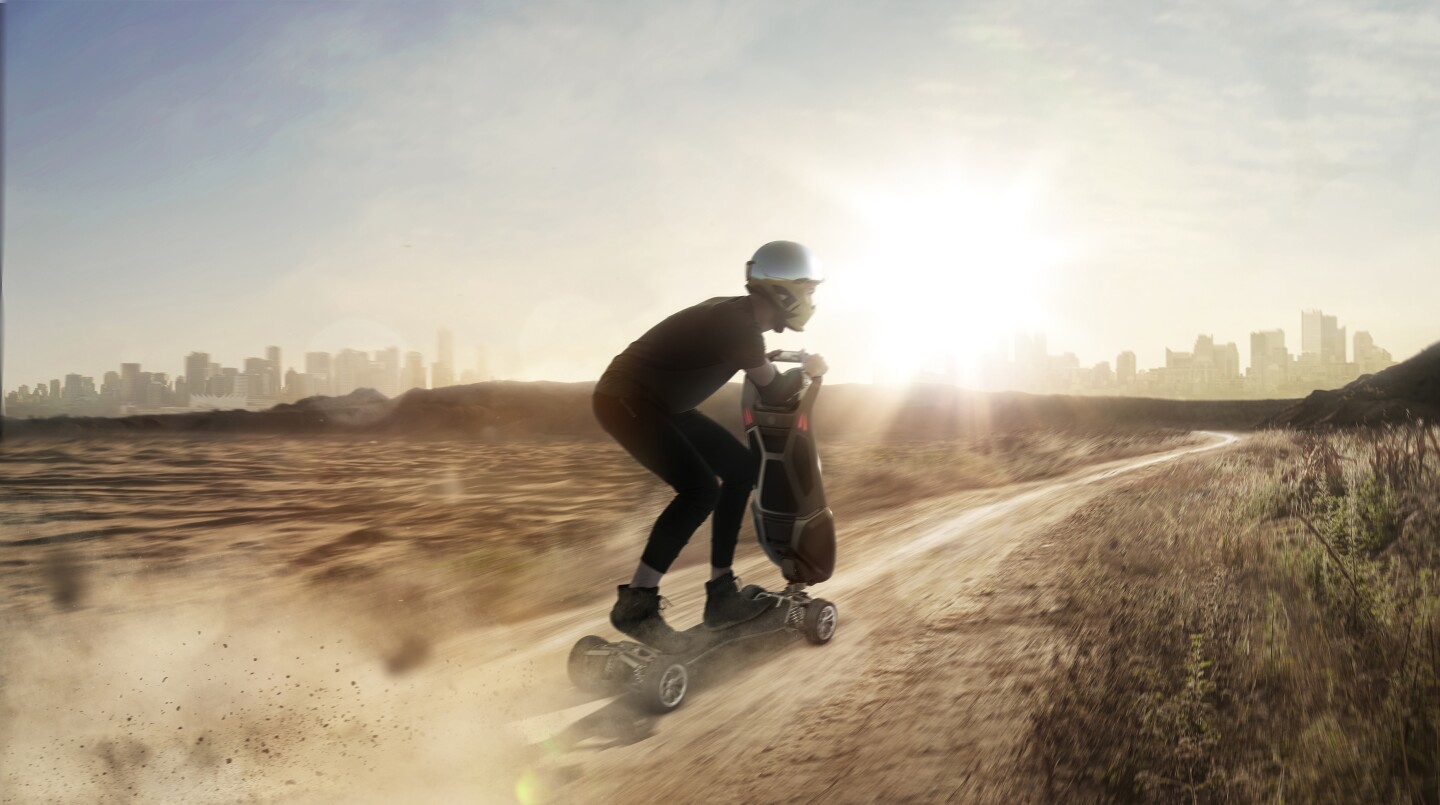 The four-wheeled version of the Dragonfly Hyperscooter comes with the option to add off-road tires