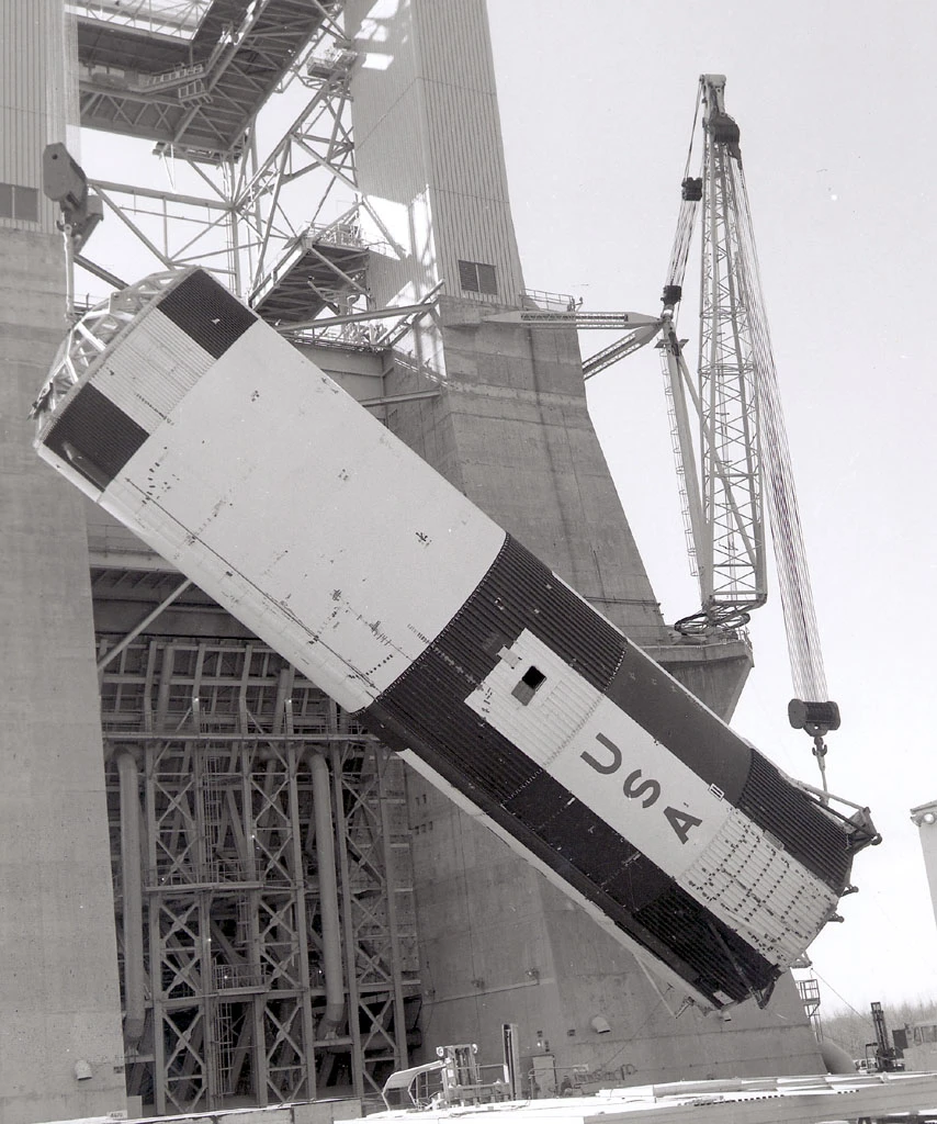 Saturn S-IC being readied for a static test