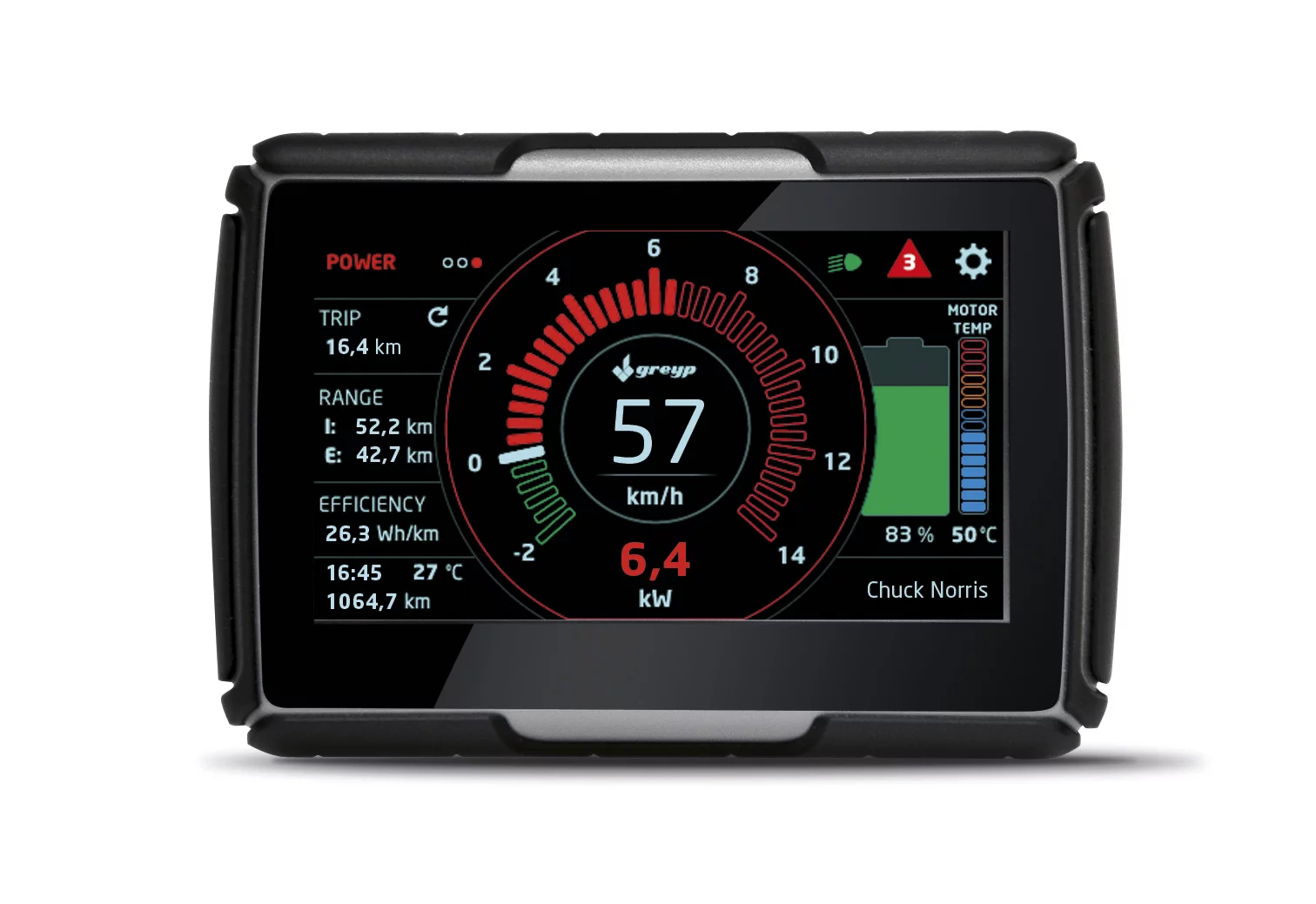The 4.3 inch display offers live monitoring of the battery's vital parameters and assists the rider in optimizing the efficiency of his ride on the go