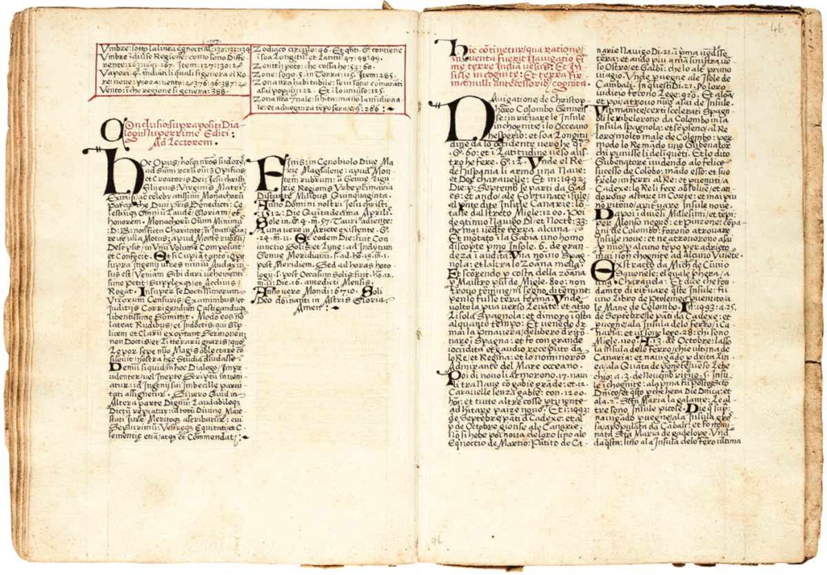 $607,179 | Unpublished Manuscript on the voyages of Christopher Columbus, Amerigo Vespucci and others by Bernardus Albingaunensis c.1512 | Auction House: Sotheby's | Sale price: £466,000 | Official Estimate: £350,000 to £450,000 | Date of sale: November 13, 2018