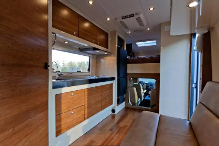 The interior is defined by bamboo and Corian