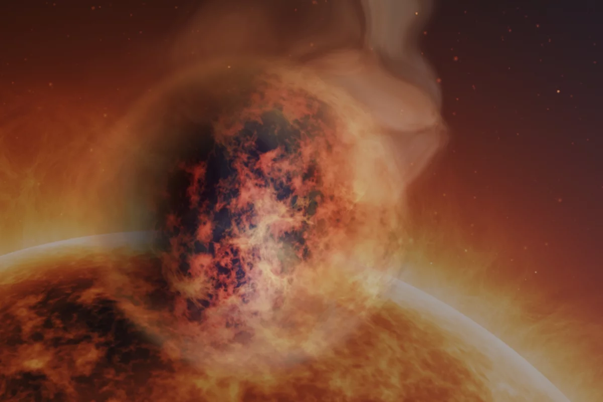 An artist's impression of WASP-107b, a fluffy gas giant exoplanet with clouds made of sand