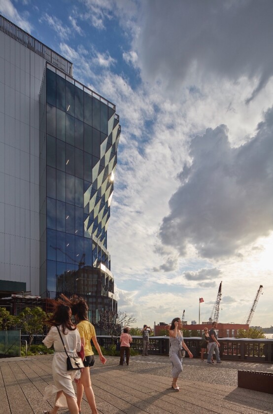 40 Tenth Avenue is topped by a large rooftop deck area that offers views of the Hudson River and Manhattan