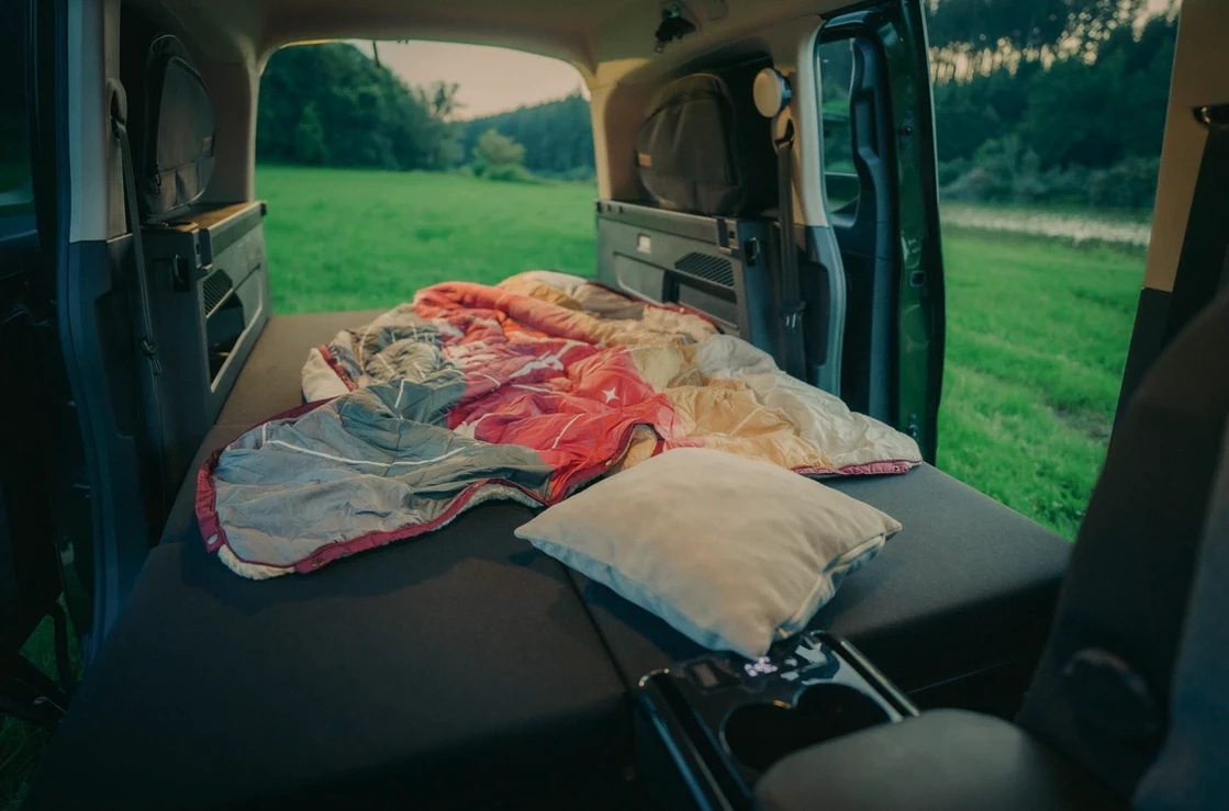 With a few slides and cushion drops, the Vanderer 2 makes a double bed for the night