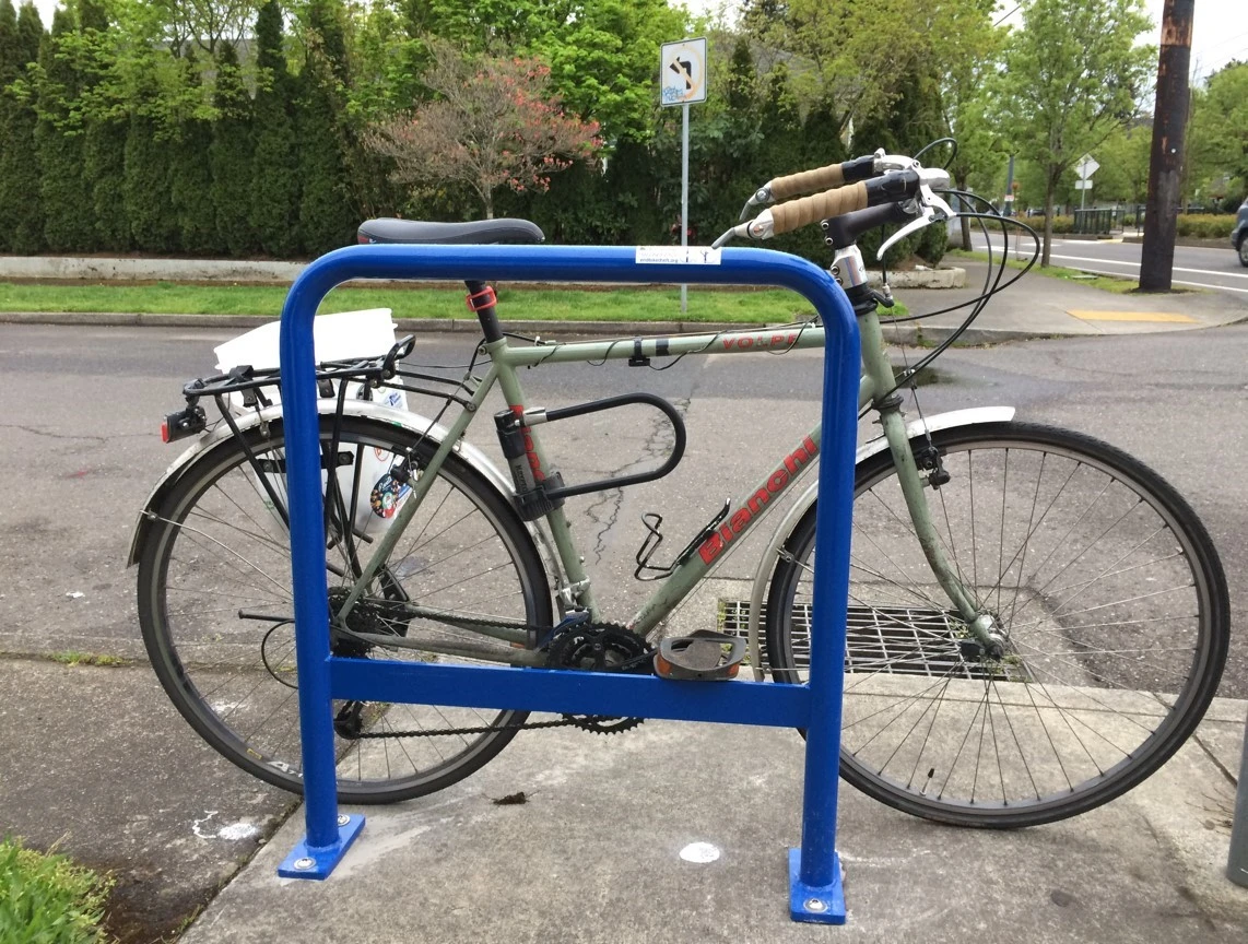 Portland's new bike-parking racks may not look unusual, but appearances can be deceiving
