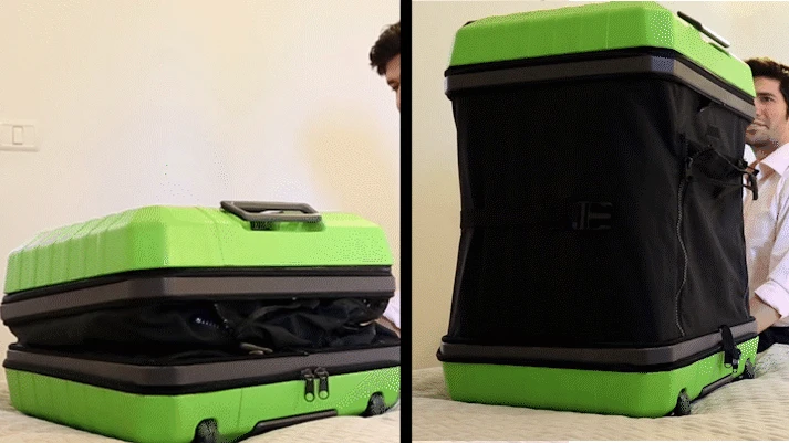 Fugu Luggage goes from carry-on to check-in size thanks to its inflatable side walls