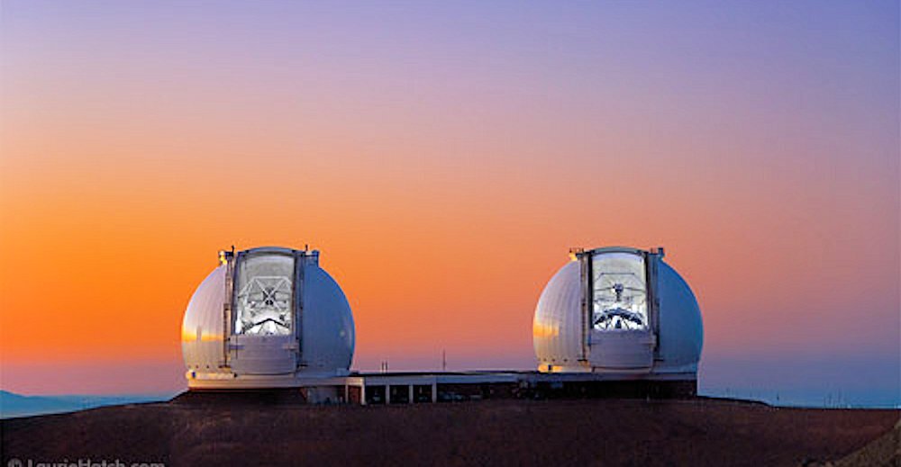 The two 10-meter Keck Observatory telescopes ready for the night (Photo: W.M. Keck Observatory)