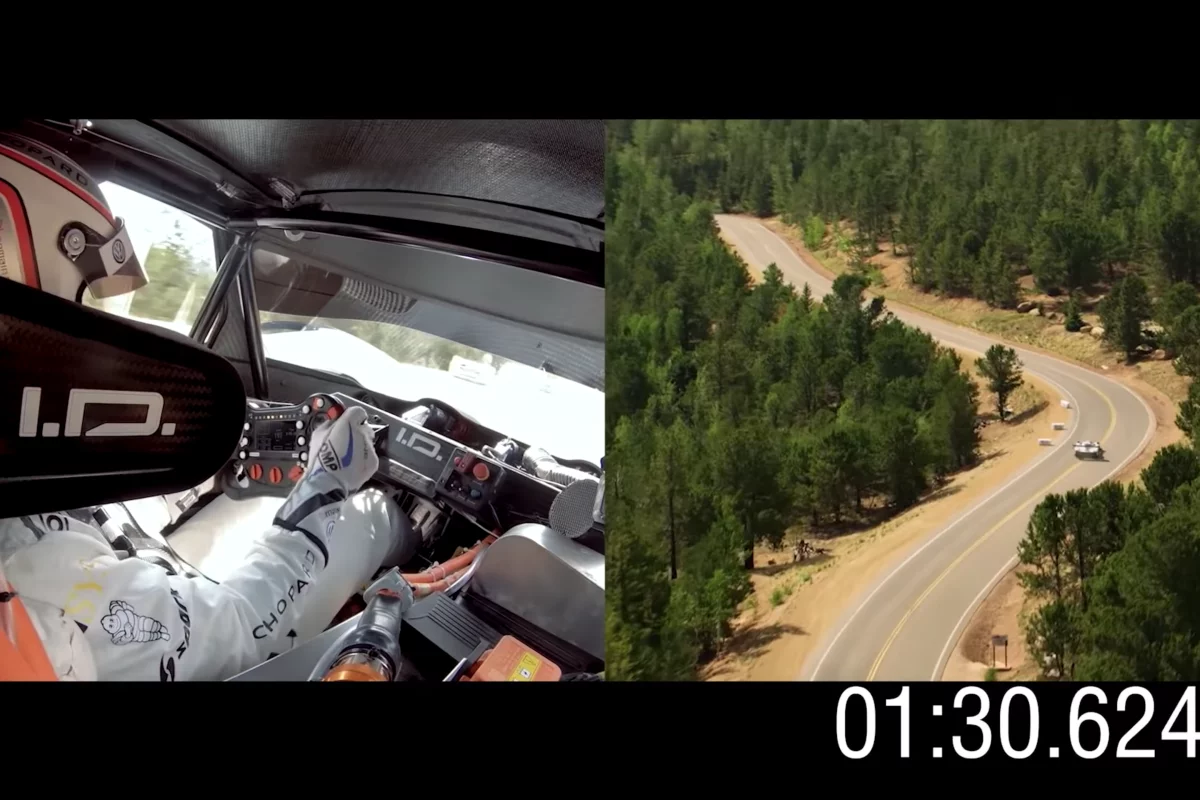 Romain Dumas giving it a gumboot full on the way to a world outright record time up Pikes Peak
