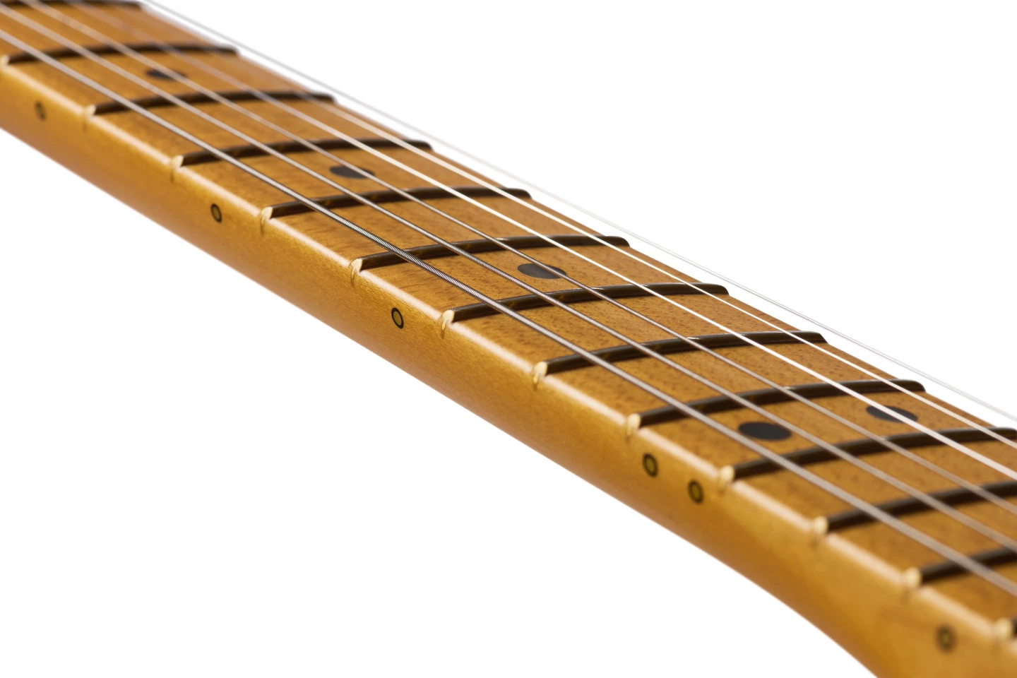 Satin neck finish, substantial Modern D profile, and luminous side dots