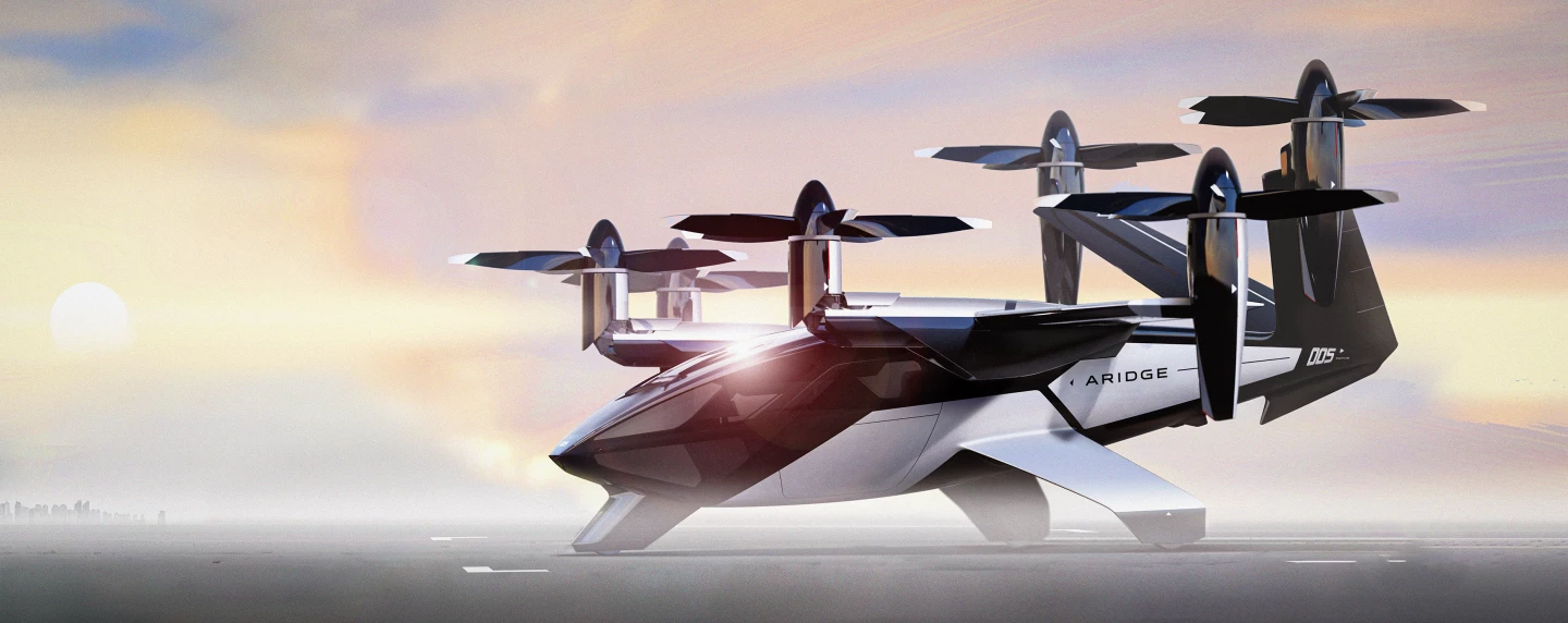 A six-seat, high-speed eVTOL air taxi with six Joby-style tilting rotors