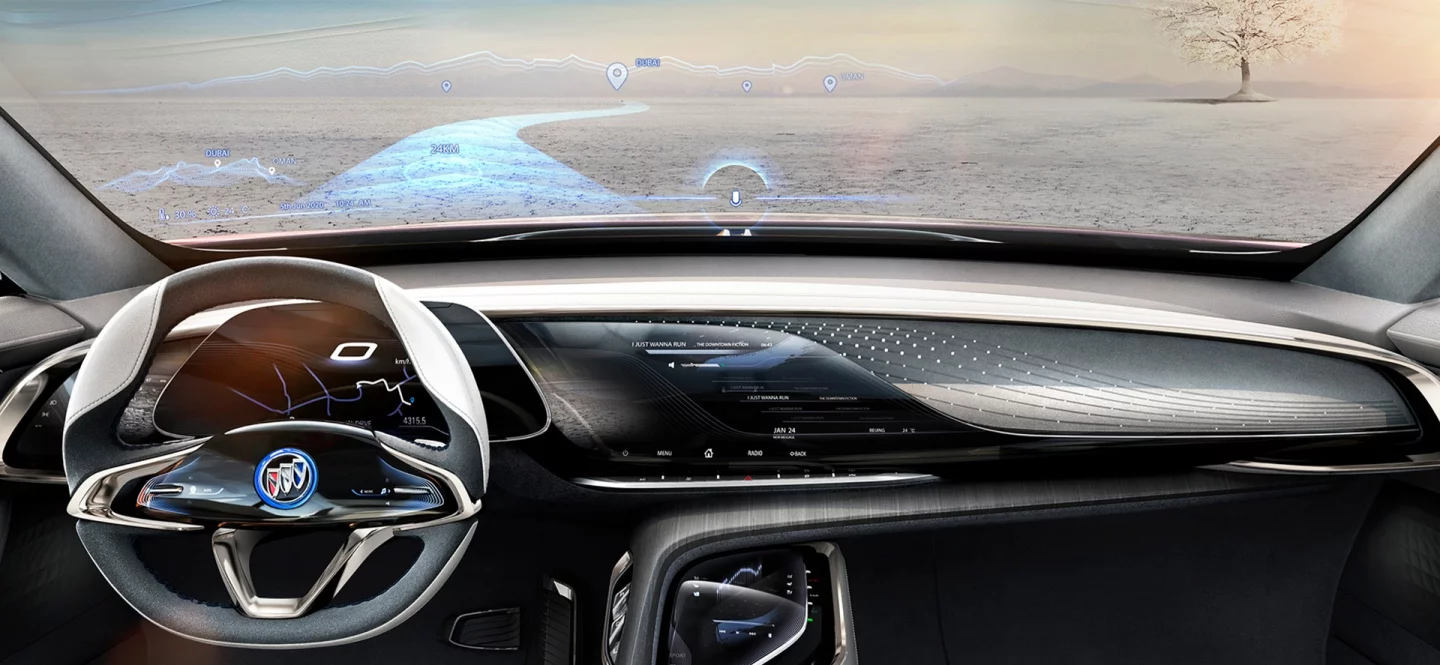 Interior highlights include an OLED infotainment screen and an augmented reality HUD
