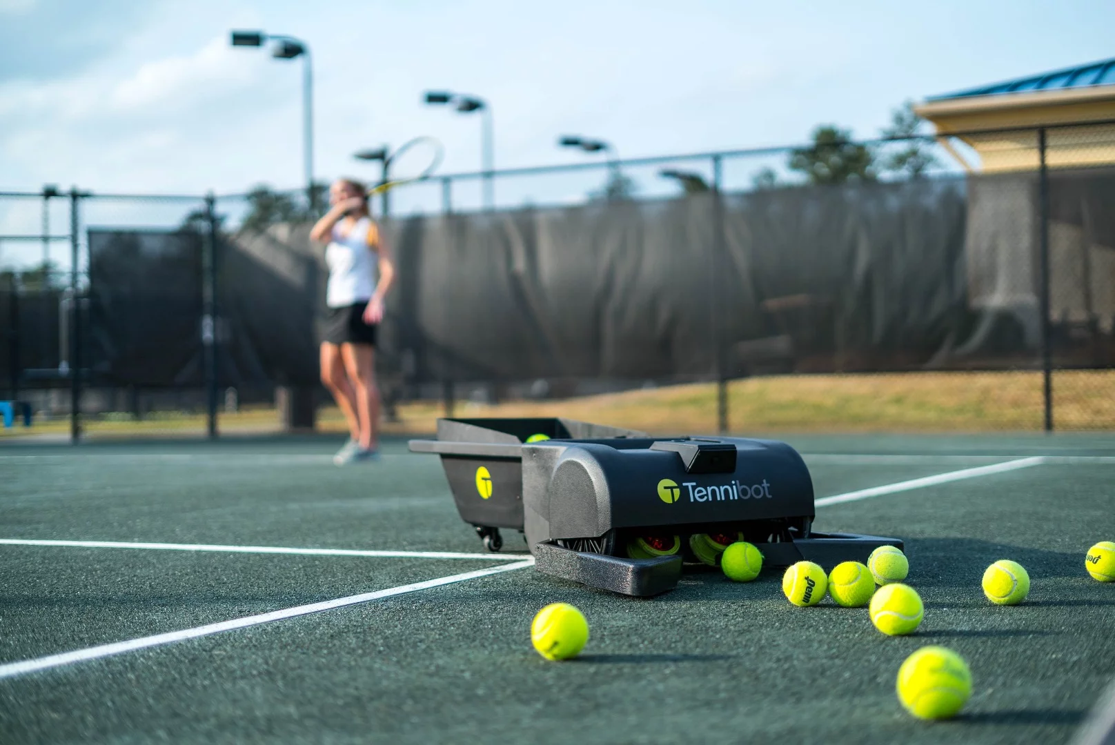 Tennibot collects tennis balls, so you don't have to
