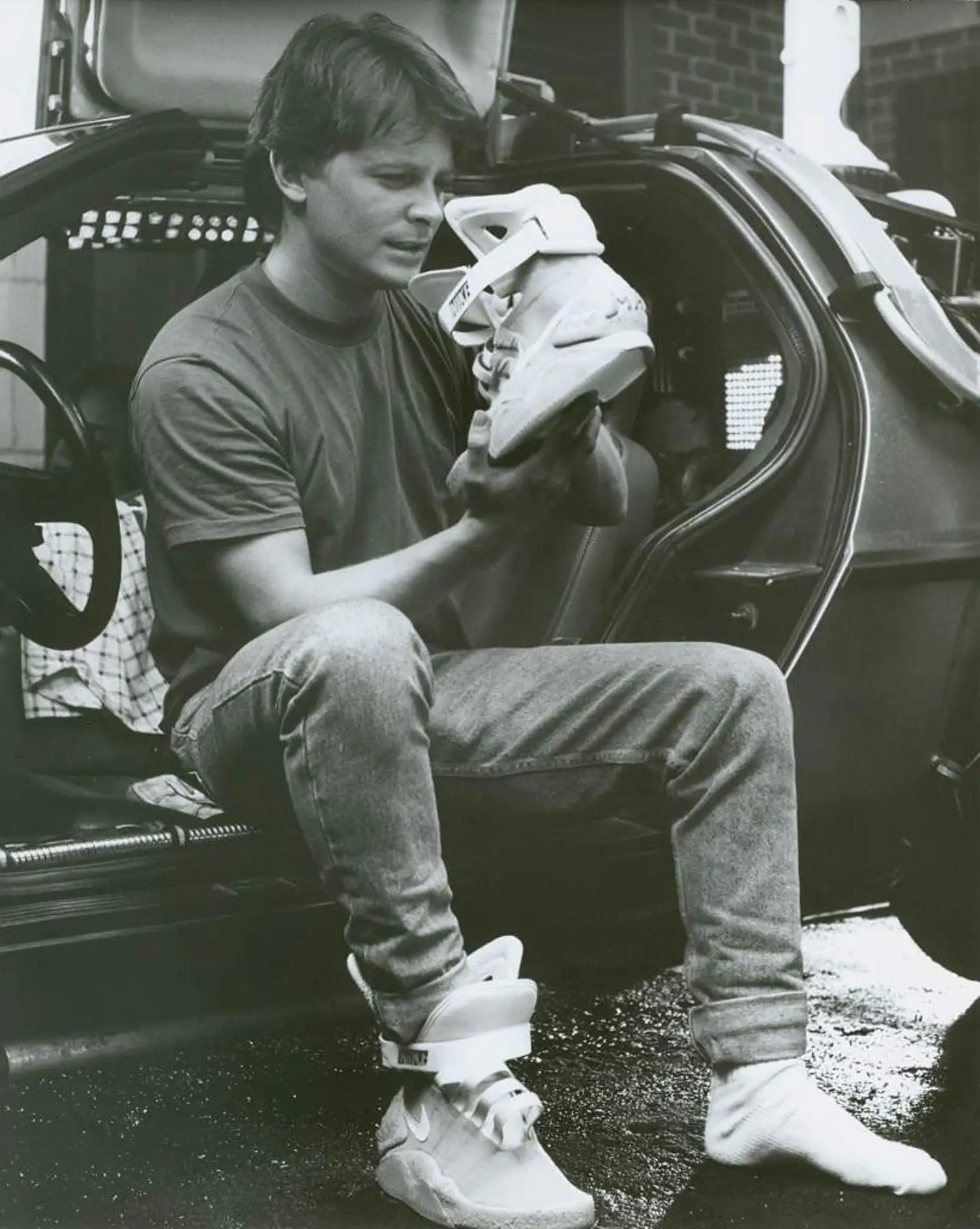 Michael J. Fox as Marty McFly, with the original pair of NIKE MAGs