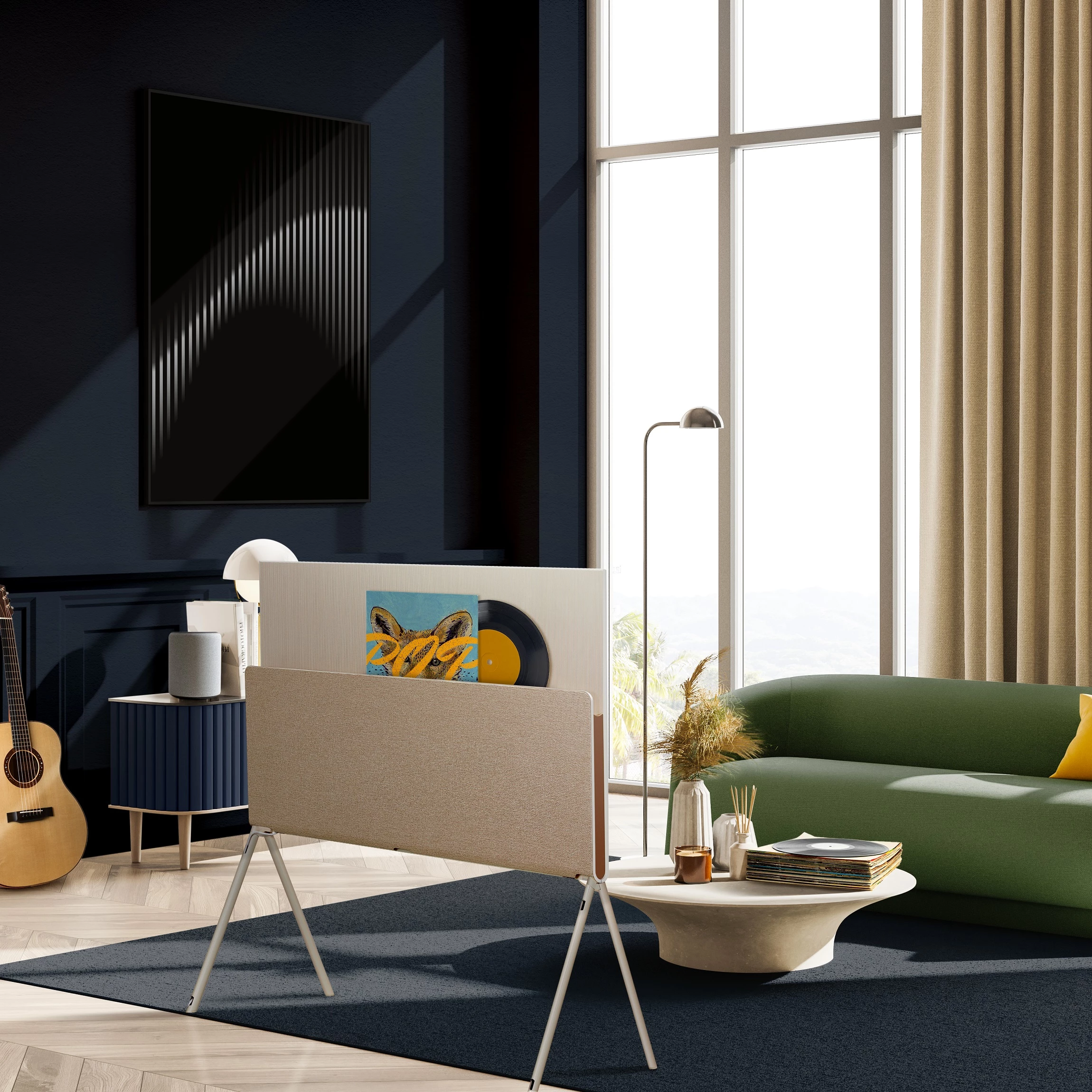 The rear of the Posé TV can be useful to display artwork, books or other objects