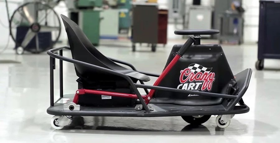 The Crazy Cart XL is powered by a 500 W motor that can produce a top speed of 17 mph (27 km/h)