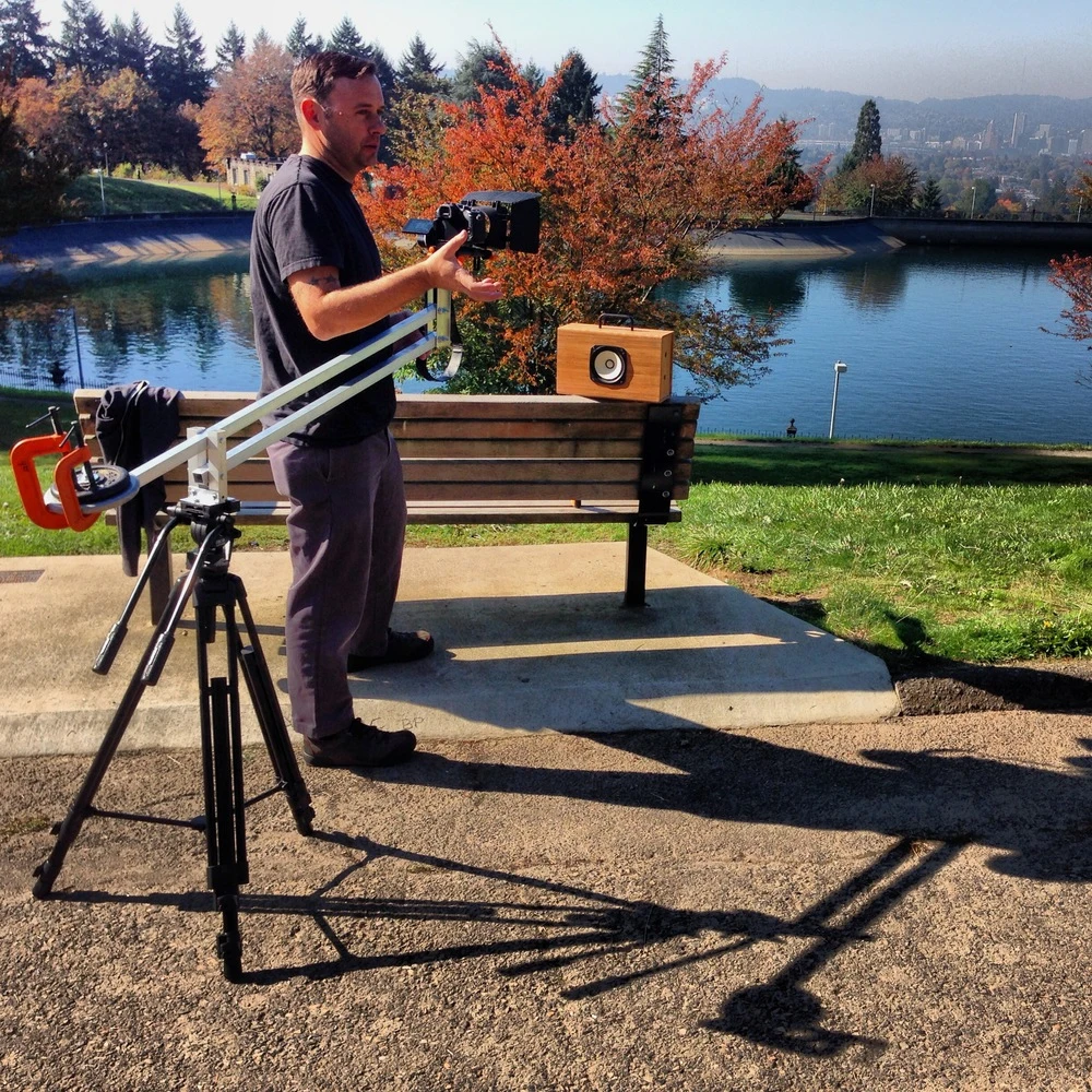 The Blueshift Helium speakers stop for a photo shoot