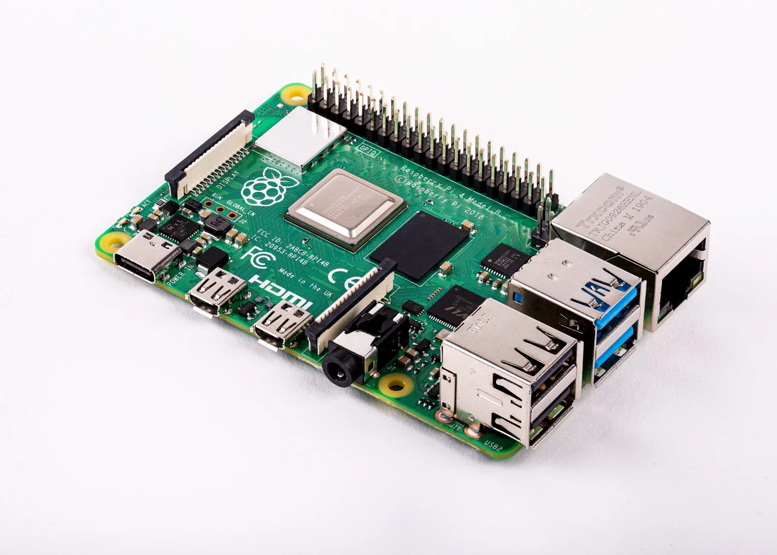 The Raspberry Pi 4 B mini computer is available with up to 4 GB of RAM
