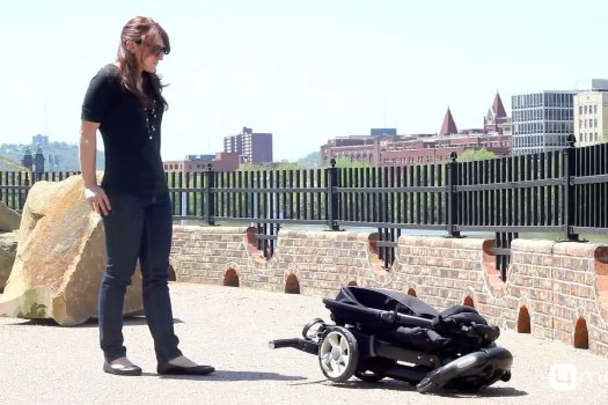 The Origami is a stroller that automatically folds itself up, with the push of a button