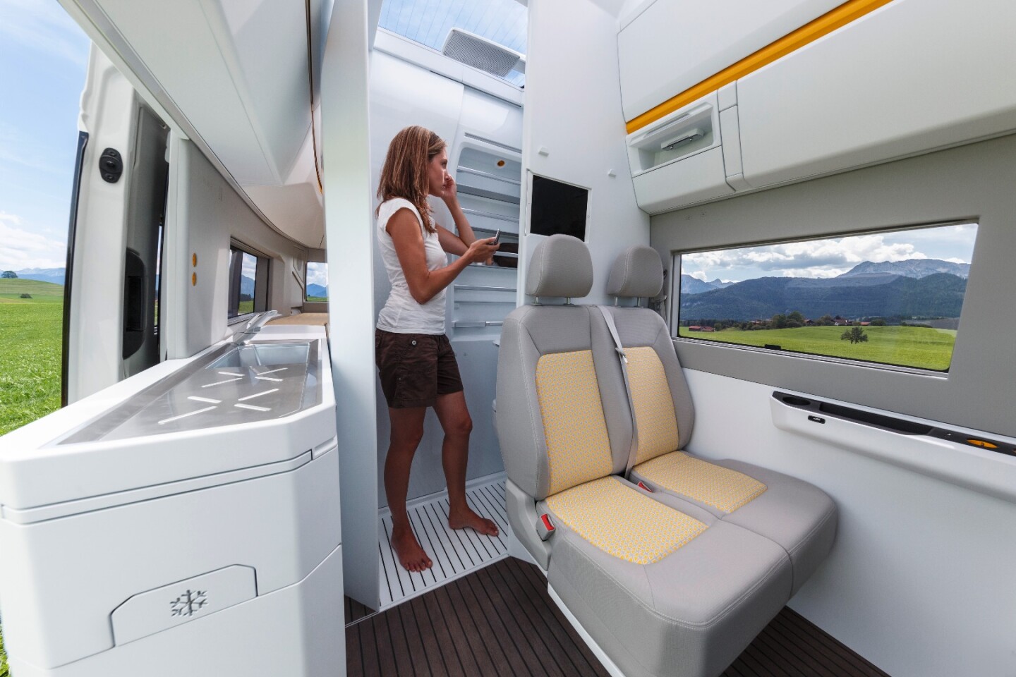 The slide-out bathroom helps to maximize bathroom size without taking up too much permanent space