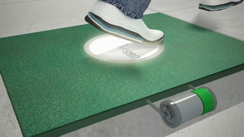 A visualization showing how Pavegen works, with each footfall generating a buildup of kinetic energy