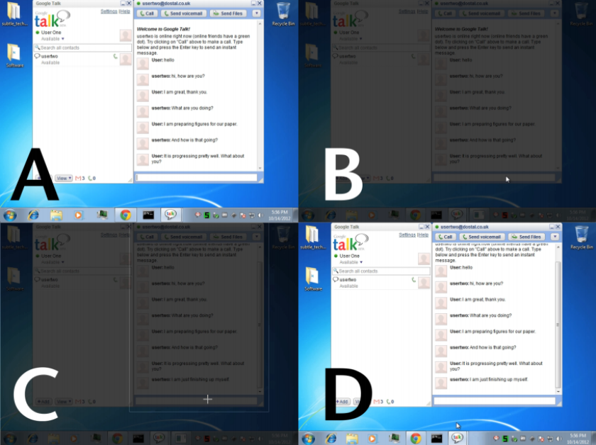Aura in action showing (A) before activation (B) unwatched with no changes (C) displaying changes and (D) When deactivated