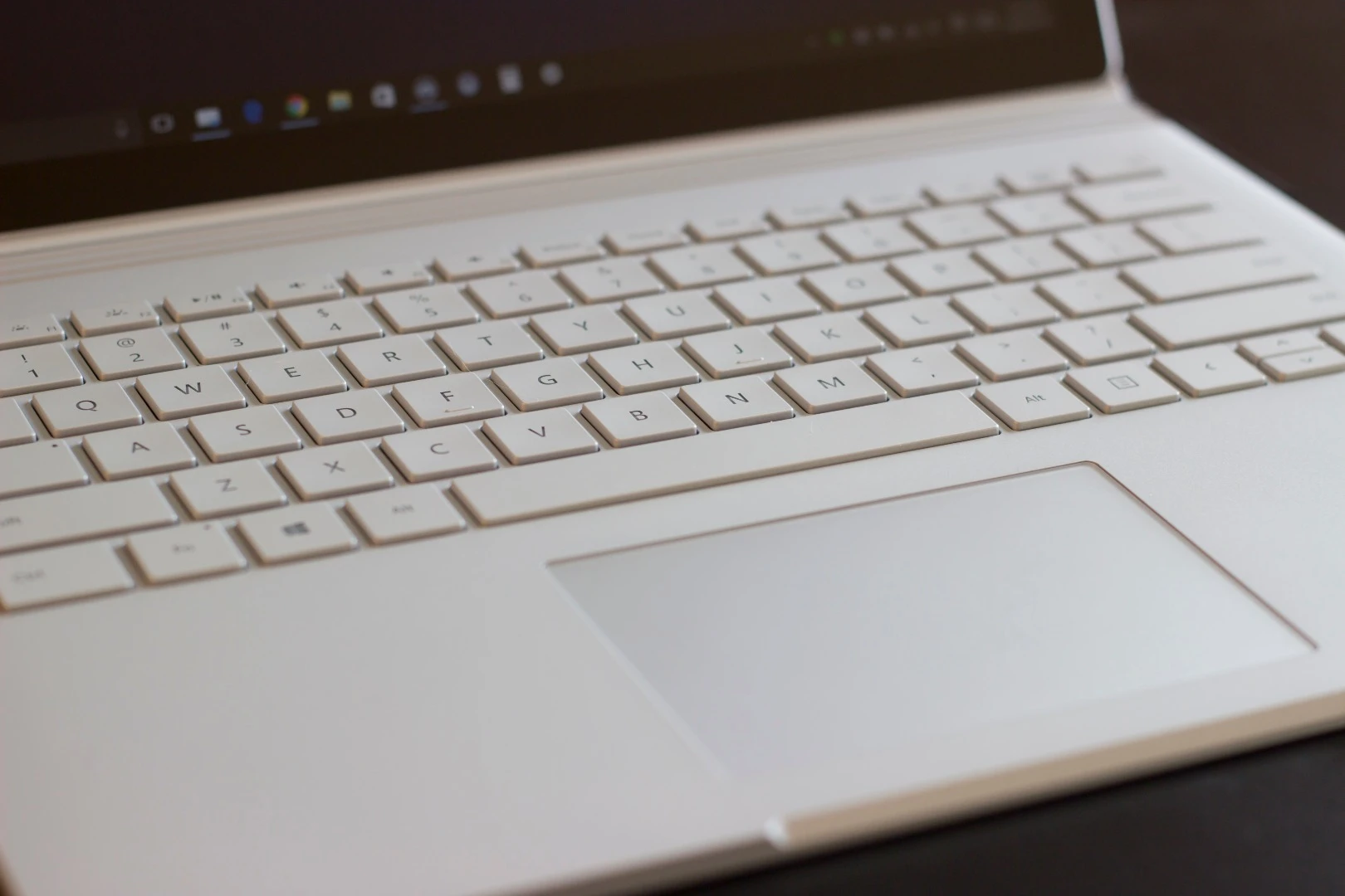 The much-improved keyboard and (glass) trackpad on the Surface Book