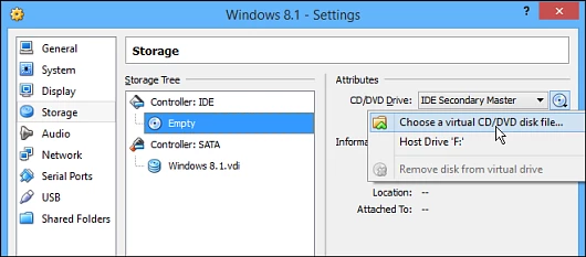 You'll need to select the Windows 8.1 ISO file as the virtual DVD to start the installation