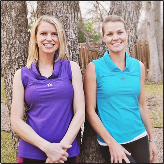 Megan and Emily, creators of the IceTee that applies cooling gel packs to particular points of the body to help keep you cool