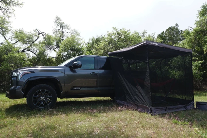 The Crosswing awning and no-see-um Bug Room are designed to set up within a few minutes, delivering a quick escape from sun, light rain and flying bugs of all sizes