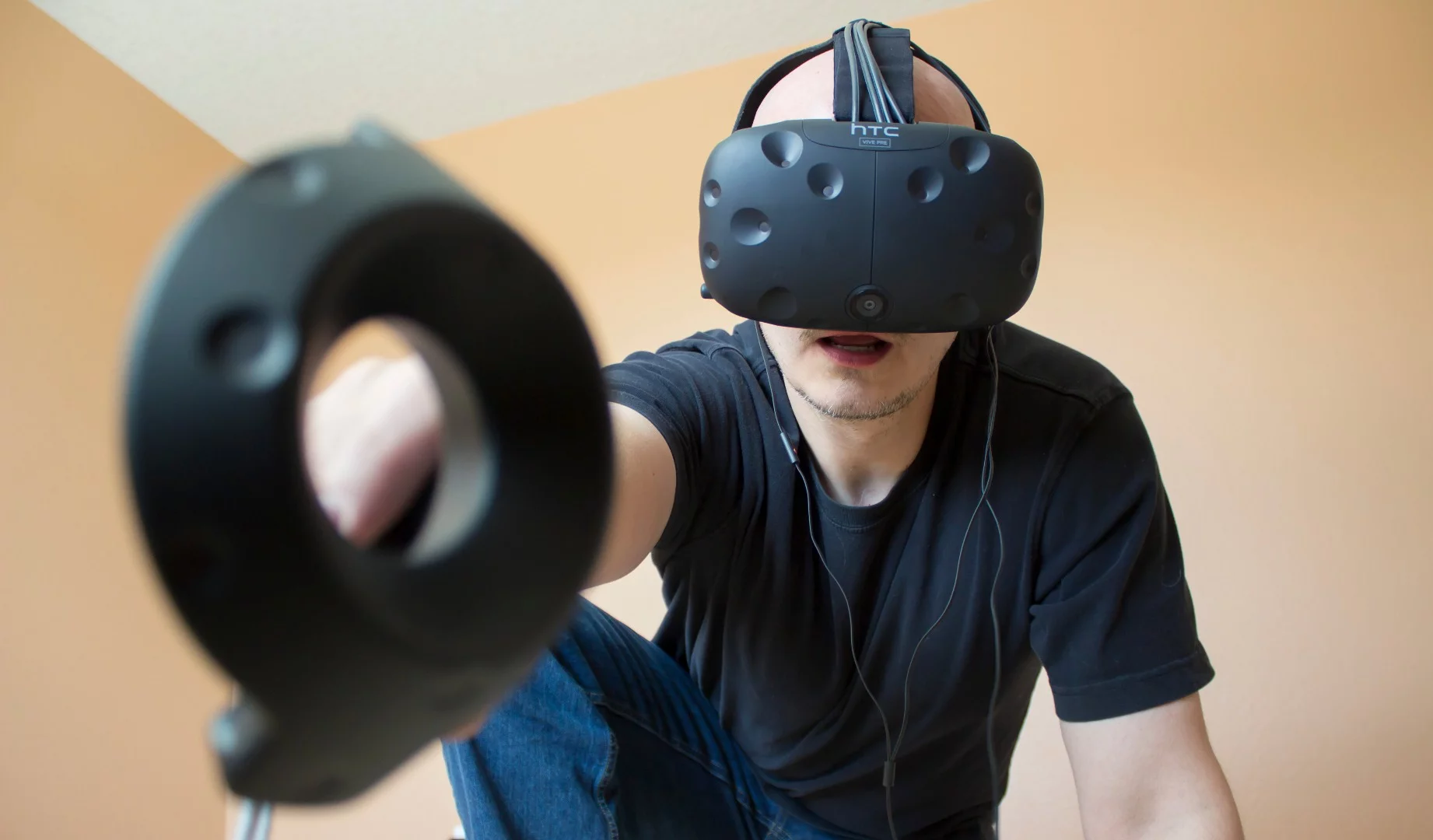 Reaching out to grab something inside a virtual world