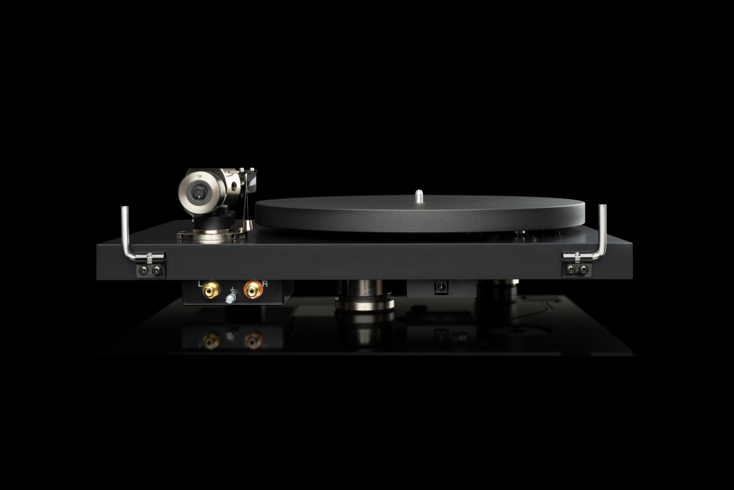 Rear view of the Debut Pro, showing gold-plated RCA connectors, mounts for the included dust cover and power port
