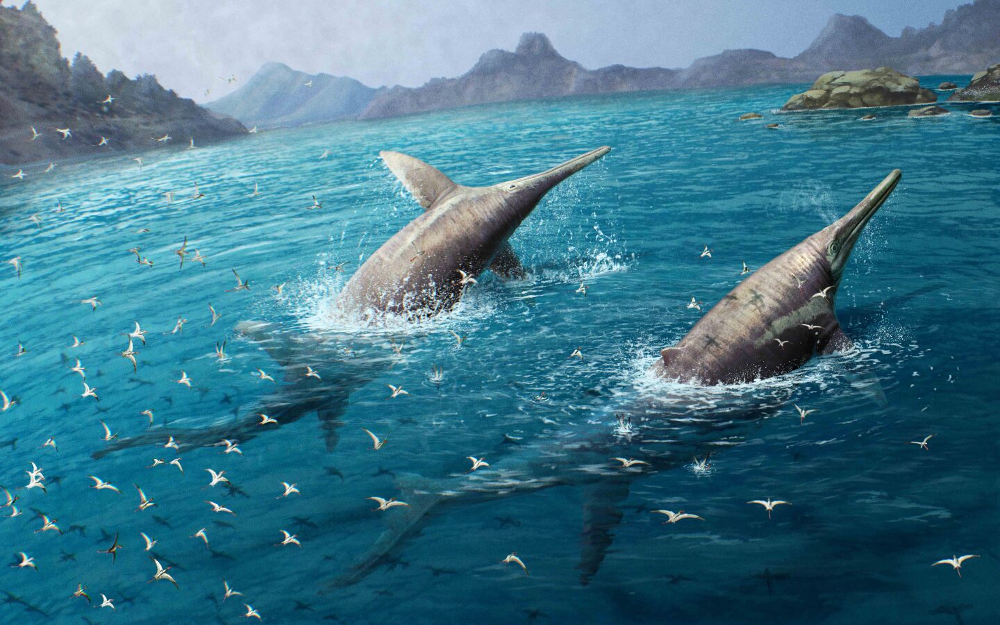 An artist's impression of Ichthyotitan severnensis frolicking